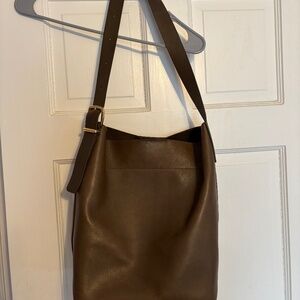 Madewell Olive leather bucket tote